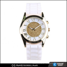 alloy gold case silicone band lady watch